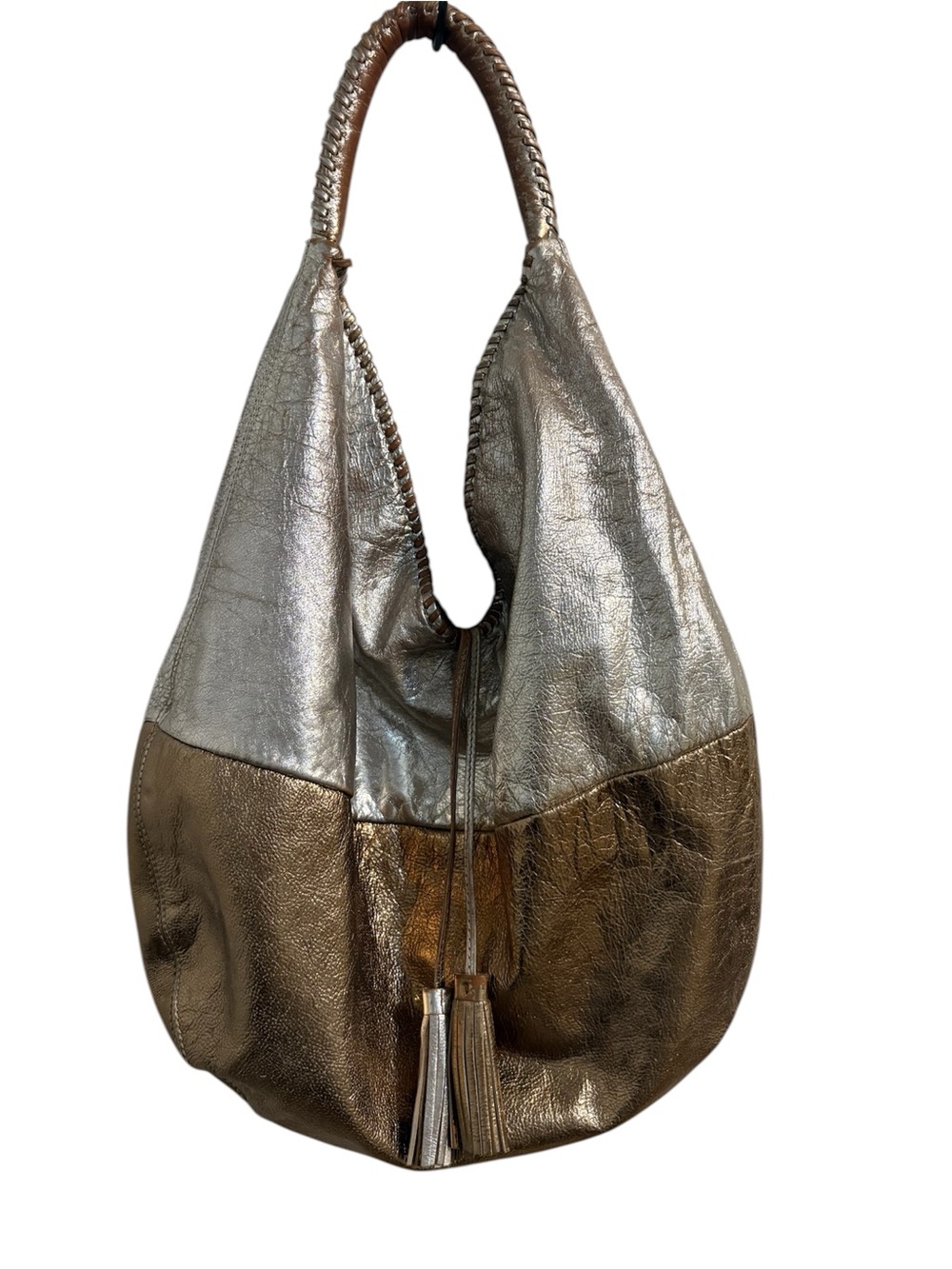 Sharif Two-Tone Metallic Hobo in Silver and Bronze